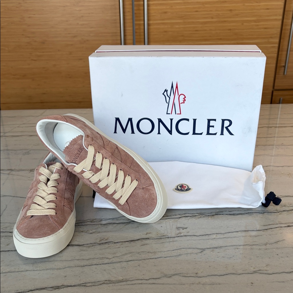 Moncler Pink Suede Sneakers With White Laces